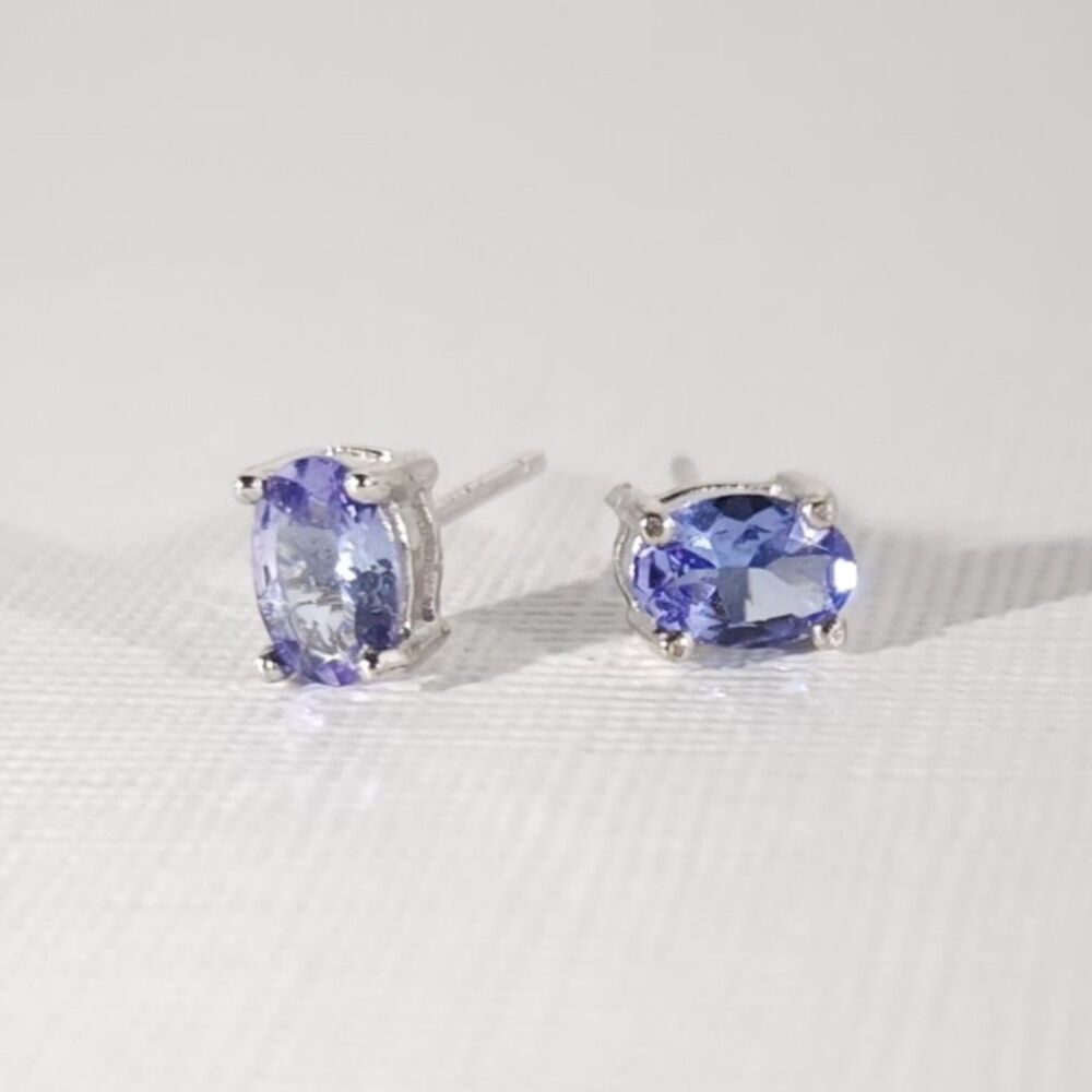 Tanzanite 6x4mm Earrings Post Sterling Silver